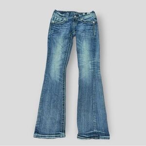 Miss Me Jeans Women 24 Blue Denim Bling Embroidered Boot Fleur De Lis 24x31